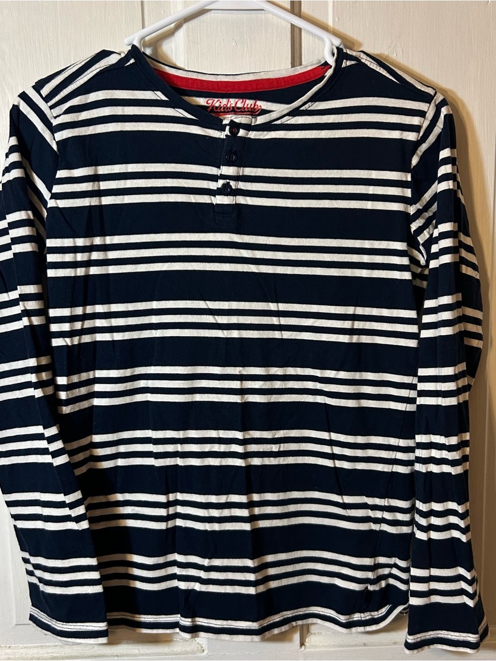 Navy & White Striped Long-Sleeve Henley Tee